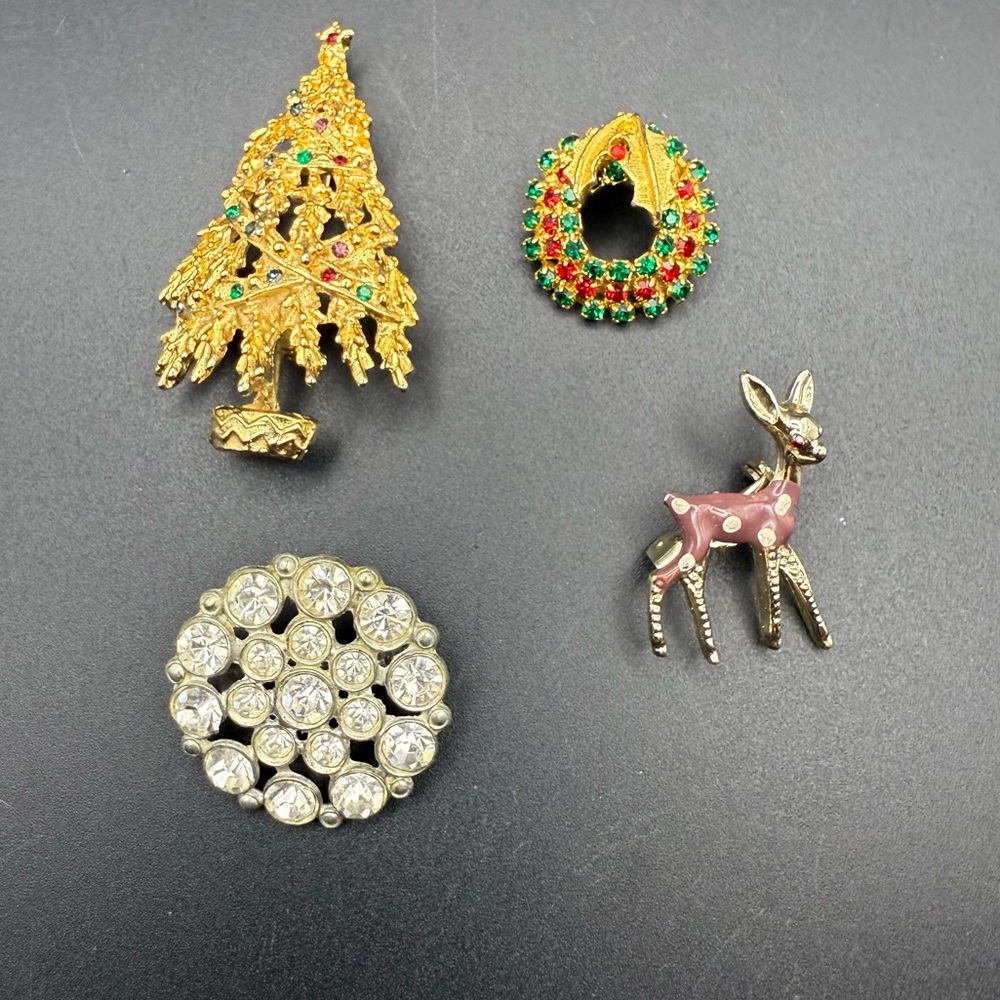 Festive Christmas Holiday Brooch Bundle 4 Total
